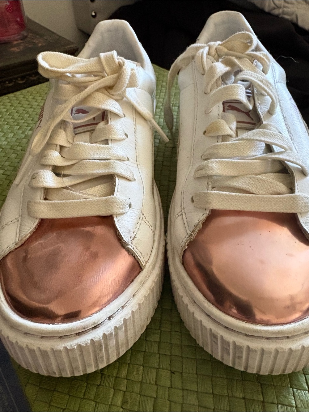 Puma White Sneakers with Metallic Rose Gold Toe Caps